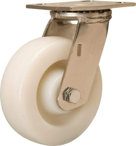 Hamilton - 6" Diam x 2" Wide x 7-1/2" OAH Top Plate Mount Swivel Caster - Nylon, 500 Lb Capacity, Stainless Steel Precision Ball Bearing, 3-3/4 x 4-1/2" Plate - Benchmark Tooling