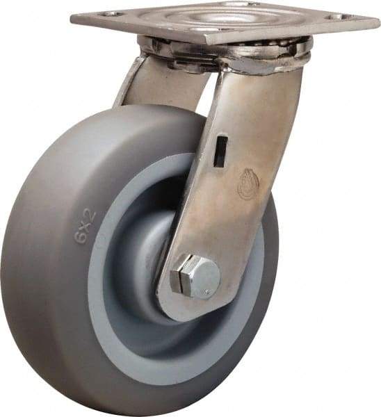 Hamilton - 6" Diam x 2" Wide x 7-1/2" OAH Top Plate Mount Swivel Caster - Rubber Mold on Polyolefin, 410 Lb Capacity, Delrin Bearing, 3-3/4 x 4-1/2" Plate - Benchmark Tooling