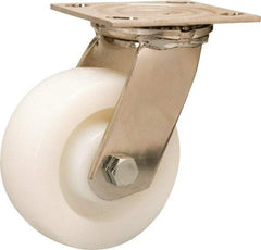 Hamilton - 5" Diam x 2" Wide x 6-1/2" OAH Top Plate Mount Swivel Caster - Nylon, 800 Lb Capacity, Stainless Steel Precision Ball Bearing, 4 x 4-1/2" Plate - Benchmark Tooling