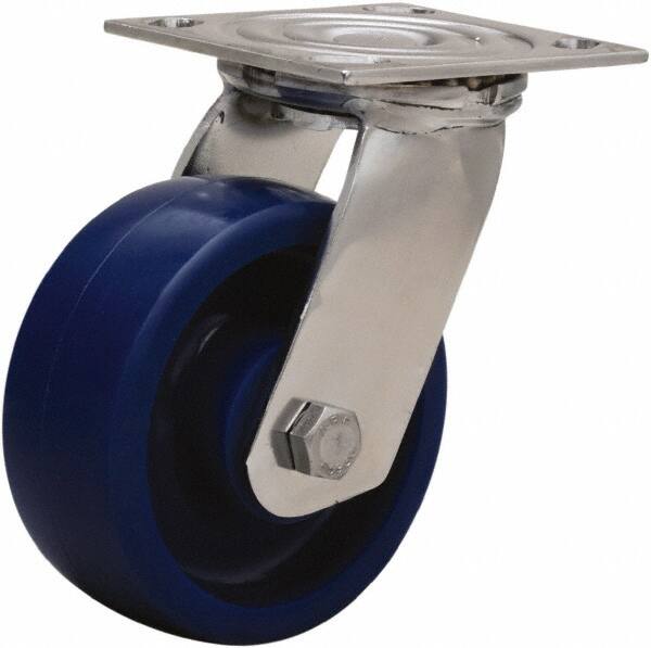 Hamilton - 5" Diam x 2" Wide x 6-1/2" OAH Top Plate Mount Swivel Caster - Polyurethane, 800 Lb Capacity, Delrin Bearing, 3-3/4 x 4-1/2" Plate - Benchmark Tooling