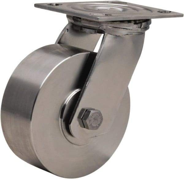 Hamilton - 5" Diam x 2" Wide x 6-1/2" OAH Top Plate Mount Swivel Caster - Forged Steel, 800 Lb Capacity, Plain Bore Bearing, 3-3/4 x 4-1/2" Plate - Benchmark Tooling