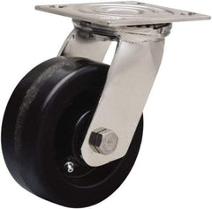 Hamilton - 5" Diam x 2" Wide x 6-1/2" OAH Top Plate Mount Swivel Caster - Phenolic, 800 Lb Capacity, Delrin Bearing, 3-3/4 x 4-1/2" Plate - Benchmark Tooling