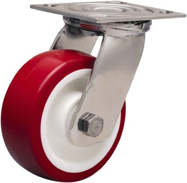 Hamilton - 5" Diam x 2" Wide x 6-1/2" OAH Top Plate Mount Swivel Caster - Polyurethane Mold on Polypropylene, 800 Lb Capacity, Delrin Bearing, 3-3/4 x 4-1/2" Plate - Benchmark Tooling