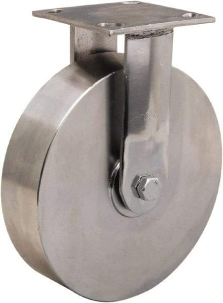 Hamilton - 8" Diam x 2" Wide x 9-1/2" OAH Top Plate Mount Rigid Caster - Forged Steel, 800 Lb Capacity, Delrin Bearing, 3-3/4 x 4-1/2" Plate - Benchmark Tooling