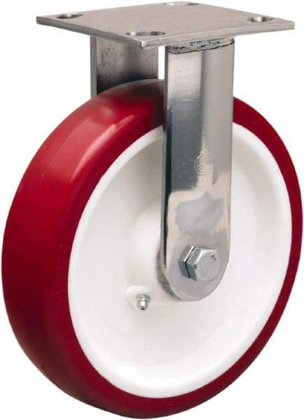 Hamilton - 8" Diam x 2" Wide x 9-1/2" OAH Top Plate Mount Rigid Caster - Polyurethane Mold on Polypropylene, 800 Lb Capacity, Delrin Bearing, 3-3/4 x 4-1/2" Plate - Benchmark Tooling