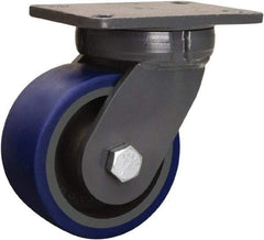 Hamilton - 6" Diam x 3" Wide x 8" OAH Top Plate Mount Swivel Caster - Polyurethane Mold onto Cast Iron Center, 1,800 Lb Capacity, Precision Tapered Roller Bearing, 5-1/4 x 7-1/4" Plate - Benchmark Tooling