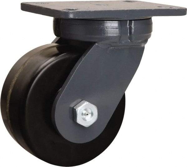 Hamilton - 6" Diam x 3" Wide x 8" OAH Top Plate Mount Swivel Caster - Phenolic, 2,000 Lb Capacity, Straight Roller Bearing, 5-1/4 x 7-1/4" Plate - Benchmark Tooling