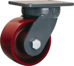 Hamilton - 6" Diam x 3" Wide x 8" OAH Top Plate Mount Swivel Caster - Cast Iron, 2,500 Lb Capacity, Tapered Roller Bearing, 5-1/4 x 7-1/4" Plate - Benchmark Tooling