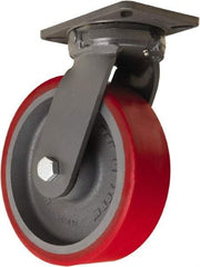 Hamilton - 10" Diam x 3" Wide x 12-1/2" OAH Top Plate Mount Swivel Caster - Polyurethane Mold onto Cast Iron Center, 3,600 Lb Capacity, Sealed Precision Ball Bearing, 5-1/4 x 7-1/4" Plate - Benchmark Tooling