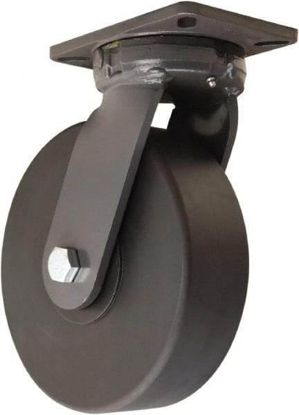 Hamilton - 10" Diam x 3" Wide x 12-1/2" OAH Top Plate Mount Swivel Caster - Nylon, 5,000 Lb Capacity, Precision Ball Bearing, 5-1/4 x 7-1/4" Plate - Benchmark Tooling