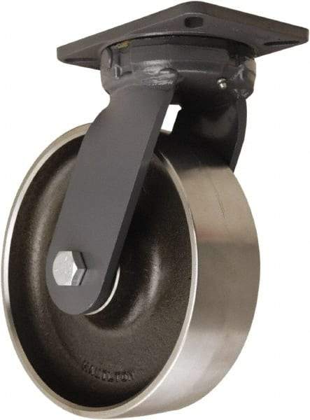 Hamilton - 10" Diam x 3" Wide x 12-1/2" OAH Top Plate Mount Swivel Caster - Forged Steel, 5,000 Lb Capacity, Tapered Roller Bearing, 5-1/4 x 7-1/4" Plate - Benchmark Tooling