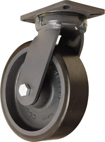 Hamilton - 10" Diam x 3" Wide x 12-1/2" OAH Top Plate Mount Swivel Caster - Polyurethane Mold onto Cast Iron Center, 3,900 Lb Capacity, Sealed Precision Ball Bearing, 5-1/4 x 7-1/4" Plate - Benchmark Tooling