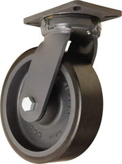 Hamilton - 10" Diam x 3" Wide x 12-1/2" OAH Top Plate Mount Swivel Caster - Polyurethane Mold onto Cast Iron Center, 3,900 Lb Capacity, Sealed Precision Ball Bearing, 5-1/4 x 7-1/4" Plate - Benchmark Tooling