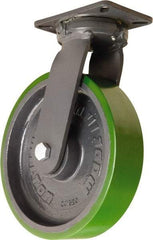 Hamilton - 12" Diam x 3" Wide x 15-1/2" OAH Top Plate Mount Swivel Caster - Polyurethane Mold onto Cast Iron Center, 3,500 Lb Capacity, Sealed Precision Ball Bearing, 5-1/4 x 7-1/4" Plate - Benchmark Tooling