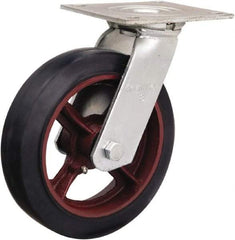 Hamilton - 8" Diam x 2" Wide x 9-1/2" OAH Top Plate Mount Swivel Caster - Rubber Mold on Cast Iron, 500 Lb Capacity, Straight Roller Bearing, 5 x 5-1/2" Plate - Benchmark Tooling