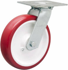 Hamilton - 8" Diam x 2" Wide x 9-1/2" OAH Top Plate Mount Swivel Caster - Polyurethane Mold on Polypropylene, 900 Lb Capacity, Straight Roller Bearing, 5 x 5-1/2" Plate - Benchmark Tooling