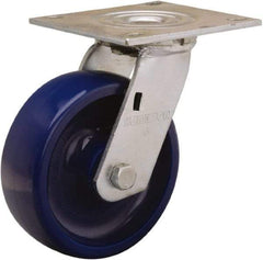 Hamilton - 6" Diam x 2" Wide x 7-1/2" OAH Top Plate Mount Swivel Caster - Polyurethane, 1,000 Lb Capacity, Sealed Precision Ball Bearing, 5 x 5-1/2" Plate - Benchmark Tooling