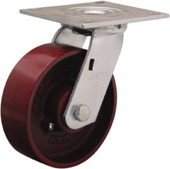 Hamilton - 6" Diam x 2" Wide x 7-1/2" OAH Top Plate Mount Swivel Caster - Cast Iron, 900 Lb Capacity, Sealed Precision Ball Bearing, 5 x 5-1/2" Plate - Benchmark Tooling