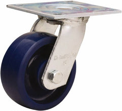 Hamilton - 5" Diam x 2" Wide x 6-1/2" OAH Top Plate Mount Swivel Caster - Polyurethane, 900 Lb Capacity, Sealed Precision Ball Bearing, 5 x 5-1/2" Plate - Benchmark Tooling