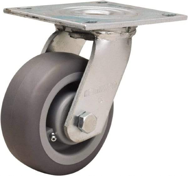 Hamilton - 5" Diam x 2" Wide x 6-1/2" OAH Top Plate Mount Swivel Caster - Rubber Mold on Polyolefin, 350 Lb Capacity, Straight Roller Bearing, 5 x 5-1/2" Plate - Benchmark Tooling