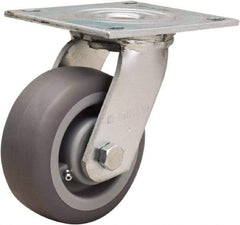 Hamilton - 5" Diam x 2" Wide x 6-1/2" OAH Top Plate Mount Swivel Caster - Rubber Mold on Polyolefin, 350 Lb Capacity, Straight Roller Bearing, 5 x 5-1/2" Plate - Benchmark Tooling
