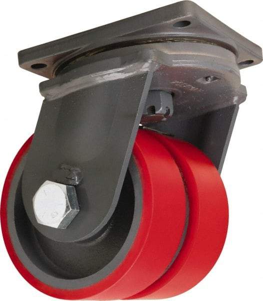 Hamilton - 12" Diam x 3" Wide x 15-1/2" OAH Top Plate Mount Dual Swivel Caster - Polyurethane Mold on Forged Steel, 8,400 Lb Capacity, Tapered Roller Bearing, 8-1/2 x 8-1/2" Plate - Benchmark Tooling