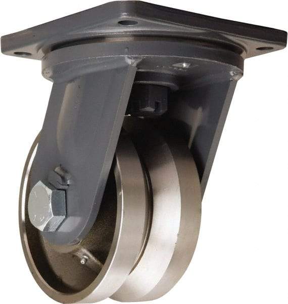Hamilton - 8" Diam x 4" Wide, Forged Steel Swivel Caster - 15,000 Lb Capacity, Top Plate Mount, 8-1/2" x 8-1/2" Plate, Tapered Roller Bearing - Benchmark Tooling