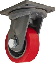 Hamilton - 8" Diam x 3" Wide x 11" OAH Top Plate Mount Swivel Caster - Polyurethane, 4,200 Lb Capacity, Tapered Roller Bearing, 8-1/2 x 8-1/2" Plate - Benchmark Tooling