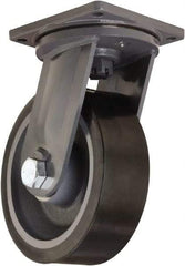 Hamilton - 12" Diam x 4" Wide x 15-1/2" OAH Top Plate Mount Swivel Caster - Polyurethane Mold on Forged Steel, 7,800 Lb Capacity, Tapered Roller Bearing, 8-1/2 x 8-1/2" Plate - Benchmark Tooling