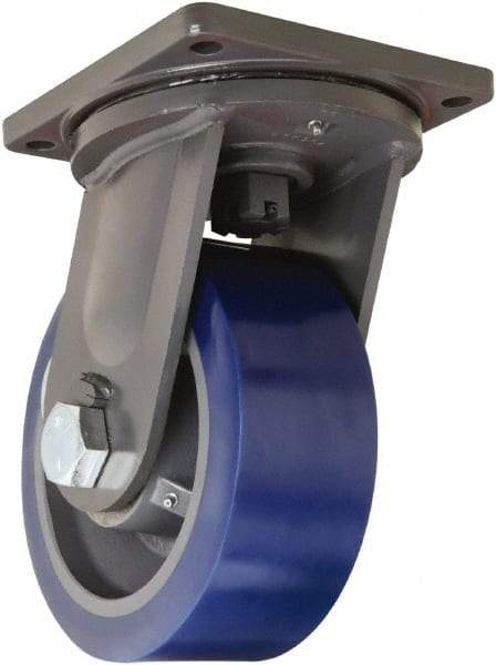 Hamilton - 10" Diam x 4" Wide x 13" OAH Top Plate Mount Swivel Caster - Polyurethane, 6,000 Lb Capacity, Tapered Roller Bearing, 8-1/2 x 8-1/2" Plate - Benchmark Tooling