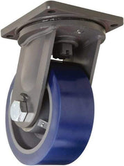 Hamilton - 10" Diam x 4" Wide x 13" OAH Top Plate Mount Swivel Caster - Polyurethane, 6,000 Lb Capacity, Tapered Roller Bearing, 8-1/2 x 8-1/2" Plate - Benchmark Tooling