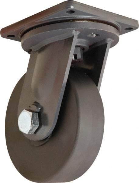 Hamilton - 10" Diam x 3" Wide x 13" OAH Top Plate Mount Swivel Caster - Nylon, 8,200 Lb Capacity, Precision Roller Ball Bearing, 8-1/2 x 8-1/2" Plate - Benchmark Tooling