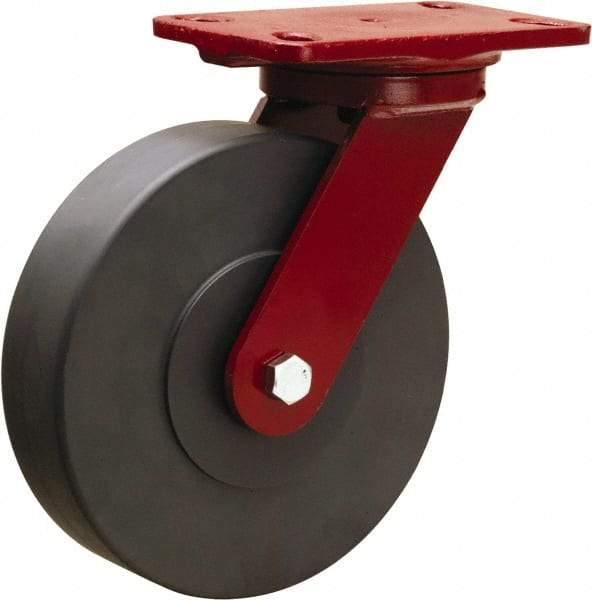 Hamilton - 8" Diam x 2" Wide x 9-3/4" OAH Top Plate Mount Swivel Caster - Nylon, 2,000 Lb Capacity, Sealed Precision Ball Bearing, 4-1/2 x 6-1/2" Plate - Benchmark Tooling