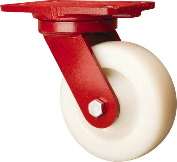 Hamilton - 6" Diam x 2" Wide x 7-3/4" OAH Top Plate Mount Swivel Caster - Nylon, Sealed Precision Ball Bearing, 4-1/2 x 6-1/2" Plate - Benchmark Tooling