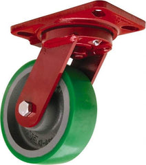 Hamilton - 6" Diam x 2" Wide x 7-3/4" OAH Top Plate Mount Swivel Caster - Polyurethane Mold onto Cast Iron Center, 1,200 Lb Capacity, Tapered Roller Bearing, 4-1/2 x 6-1/2" Plate - Benchmark Tooling