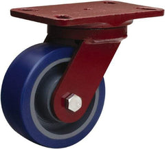 Hamilton - 5" Diam x 2" Wide x 6-3/4" OAH Top Plate Mount Swivel Caster - Polyurethane Mold onto Cast Iron Center, 840 Lb Capacity, Tapered Roller Bearing, 4-1/2 x 6-1/2" Plate - Benchmark Tooling