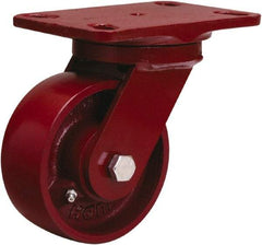 Hamilton - 5" Diam x 2" Wide x 6-3/4" OAH Top Plate Mount Swivel Caster - Cast Iron, 1,300 Lb Capacity, Sealed Precision Ball Bearing, 4-1/2 x 6-1/2" Plate - Benchmark Tooling