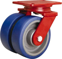 Hamilton - 6" Diam x 2" Wide x 7-3/4" OAH Top Plate Mount Swivel Caster - Polyurethane Mold onto Cast Iron Center, 1,920 Lb Capacity, Tapered Roller Bearing, 4-1/2 x 6-1/2" Plate - Benchmark Tooling