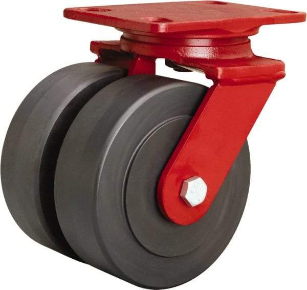 Hamilton - 6" Diam x 2" Wide x 7-3/4" OAH Top Plate Mount Swivel Caster - Nylon, 2,500 Lb Capacity, Sealed Precision Ball Bearing, 4-1/2 x 6-1/2" Plate - Benchmark Tooling