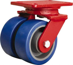 Hamilton - 5" Diam x 2" Wide x 6-3/4" OAH Top Plate Mount Swivel Caster - Polyurethane Mold onto Cast Iron Center, 1,680 Lb Capacity, Sealed Precision Ball Bearing, 4-1/2 x 6-1/2" Plate - Benchmark Tooling