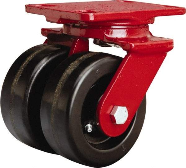 Hamilton - 5" Diam x 2" Wide x 6-3/4" OAH Top Plate Mount Swivel Caster - Phenolic, 2,000 Lb Capacity, Straight Roller Bearing, 4-1/2 x 6-1/2" Plate - Benchmark Tooling