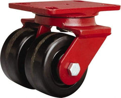 Hamilton - 4" Diam x 2" Wide x 5-5/8" OAH Top Plate Mount Swivel Caster - Phenolic, 1,600 Lb Capacity, Straight Roller Bearing, 4-1/2 x 6-1/2" Plate - Benchmark Tooling