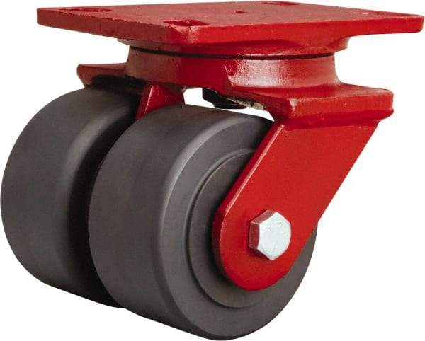 Hamilton - 4" Diam x 2" Wide x 5-5/8" OAH Top Plate Mount Swivel Caster - Nylon, 2,500 Lb Capacity, Sealed Precision Ball Bearing, 4-1/2 x 6-1/2" Plate - Benchmark Tooling