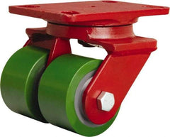 Hamilton - 3-1/4" Diam x 2" Wide x 5-1/4" OAH Top Plate Mount Swivel Caster - Polyurethane Mold onto Cast Iron Center, 1,150 Lb Capacity, Straight Roller Bearing, 4-1/2 x 6-1/2" Plate - Benchmark Tooling