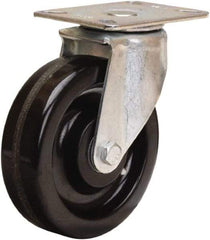 Hamilton - 5" Diam x 1-1/2" Wide x 6-1/16" OAH Top Plate Mount Swivel Caster - Phenolic, 400 Lb Capacity, Straight Roller Bearing, 3-1/8 x 4-1/8" Plate - Benchmark Tooling