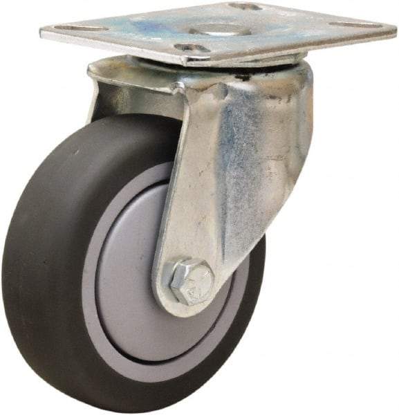 Hamilton - 4" Diam x 1-3/8" Wide x 5-1/16" OAH Top Plate Mount Swivel Caster - Rubber Mold on Polyolefin, 250 Lb Capacity, Precision Ball Bearing, 3-1/8 x 4-1/8" Plate - Benchmark Tooling