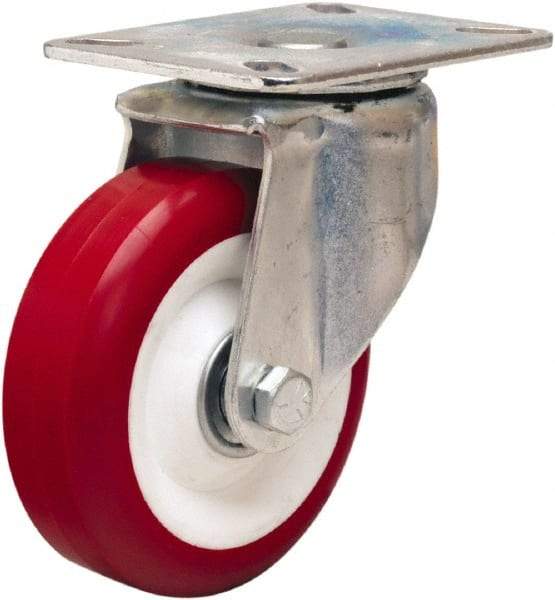 Hamilton - 4" Diam x 1-3/8" Wide x 5-1/16" OAH Top Plate Mount Swivel Caster - Polyurethane Mold on Polypropylene, 400 Lb Capacity, Sealed Precision Ball Bearing, 3-1/8 x 4-1/8" Plate - Benchmark Tooling
