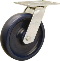 Hamilton - 8" Diam x 2" Wide x 9-1/2" OAH Top Plate Mount Swivel Caster - Polyurethane, 900 Lb Capacity, Sealed Precision Ball Bearing, 4-1/2 x 6-1/4" Plate - Benchmark Tooling