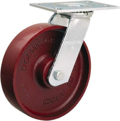 Hamilton - 8" Diam x 2" Wide x 9-1/2" OAH Top Plate Mount Swivel Caster - Cast Iron, 1,250 Lb Capacity, Sealed Precision Ball Bearing, 4-1/2 x 6-1/4" Plate - Benchmark Tooling