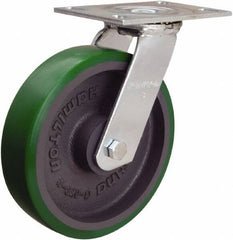 Hamilton - 8" Diam x 2" Wide x 9-1/2" OAH Top Plate Mount Swivel Caster - Polyurethane Mold onto Cast Iron Center, 900 Lb Capacity, Sealed Precision Ball Bearing, 4-1/2 x 6-1/4" Plate - Benchmark Tooling